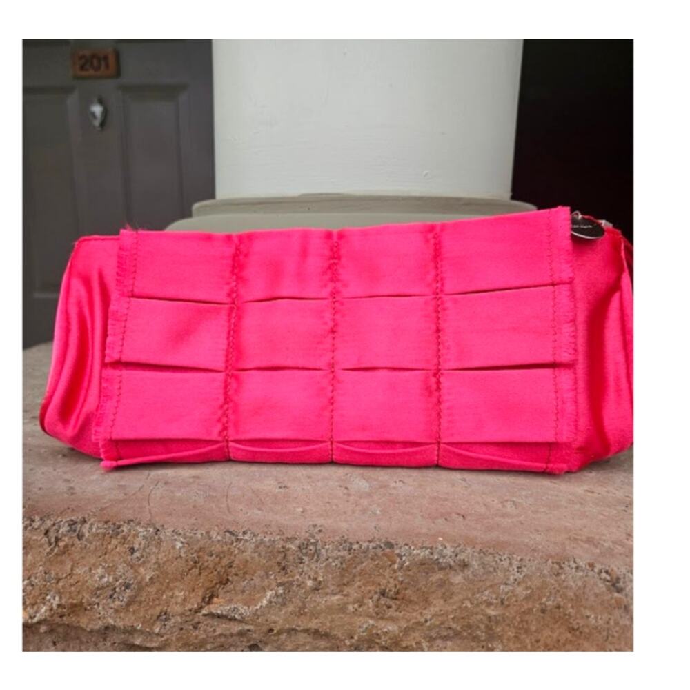 SALE Botkier Wristlet Clutch Hot Pink Satin  Purse Silver accents 11.5" x 5" Eve